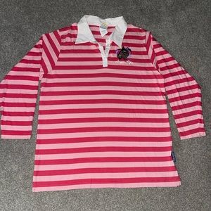 VTG Warner Bros. Looney Tunes Sugar Lips Long Sleeve Pink Striped Polo Shirt 3XL